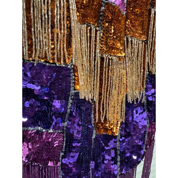 ASOS EDITION blocked chevron sequin fringe mini dress SIZE 8 - Picture 4 of 12